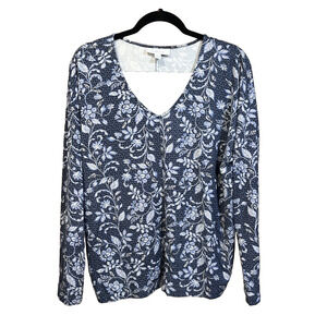 J Jill Pure Jill Eco Terry Floral Pullover Top Blue Size Medium Relaxed Soft